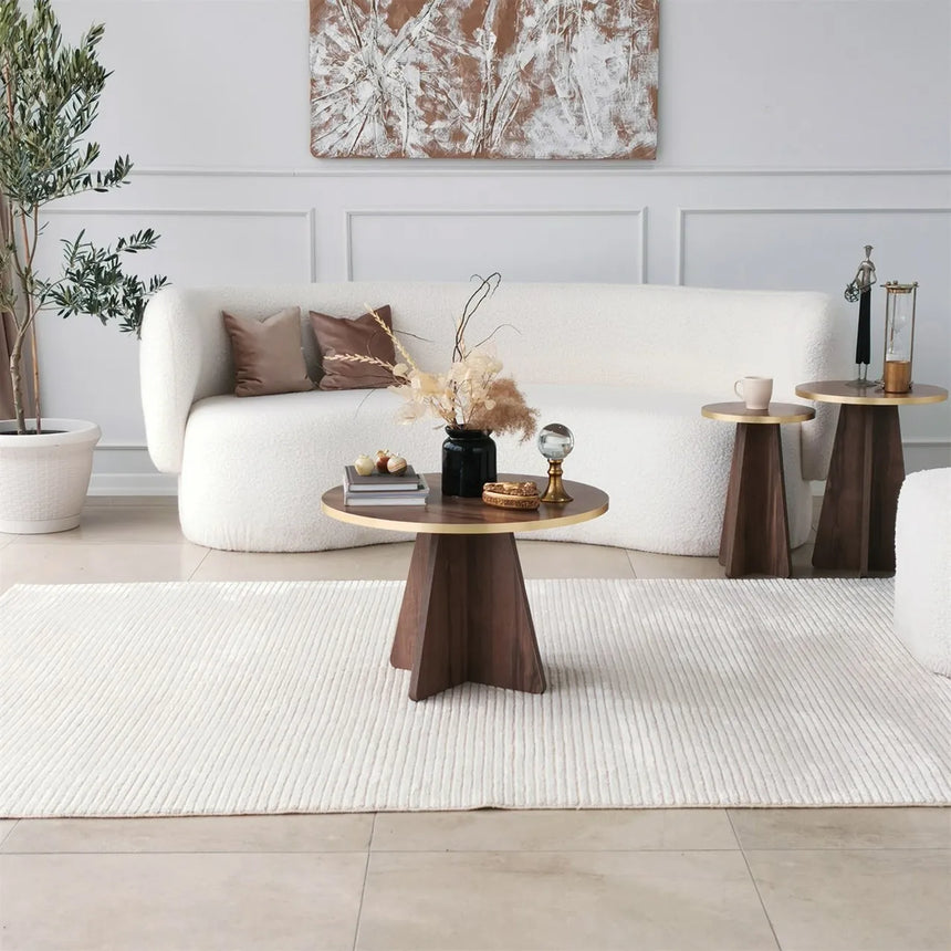 Runder Couchtisch Mushroom aus melaminbeschichteten Holz in Gold und Walnuss, 60×60×40 cm von Hanah Home – Bild 1