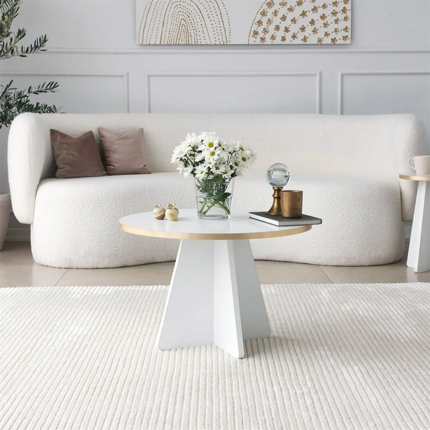 Runder Couchtisch Mushroom aus melaminbeschichteten Holz in Gold und Weiß, 60×60×40cm von Hanah Home – Bild 1