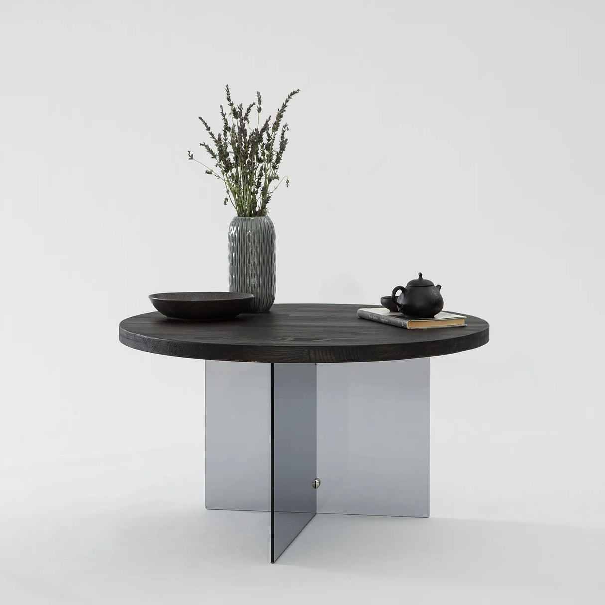 Runder Couchtisch Serenity aus Holz und gehärtetem Glas in Anthrazit und Dunkelgrau 70Ø von Hanah Home – Bild 1