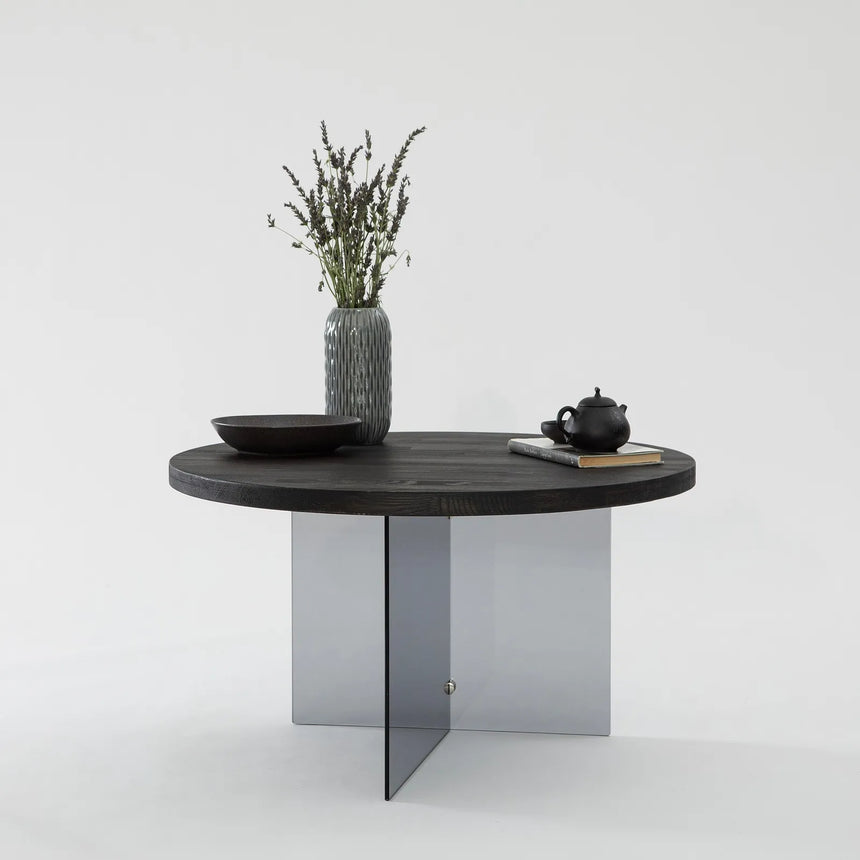 Runder Couchtisch Serenity aus Holz und gehärtetem Glas in Anthrazit und Dunkelgrau 70Ø von Hanah Home – Bild 1
