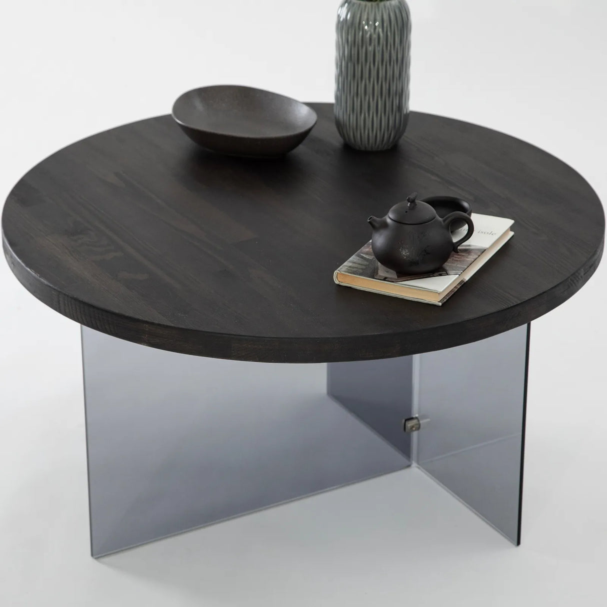 Runder Couchtisch Serenity aus Holz und gehärtetem Glas in Anthrazit und Dunkelgrau 70Ø von Hanah Home – Bild 3