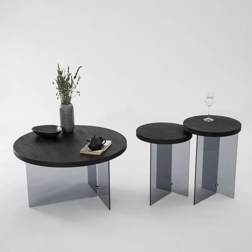 Runder Couchtisch Serenity aus Holz und gehärtetem Glas in Anthrazit und Dunkelgrau 70Ø von Hanah Home – Bild 7