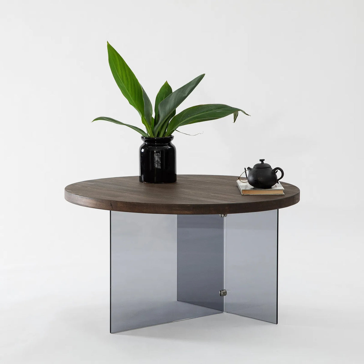 Runder Couchtisch Serenity aus Holz und gehärtetem Glas in Walnuss und Dunkelgrau 70Ø von Hanah Home – Bild 1