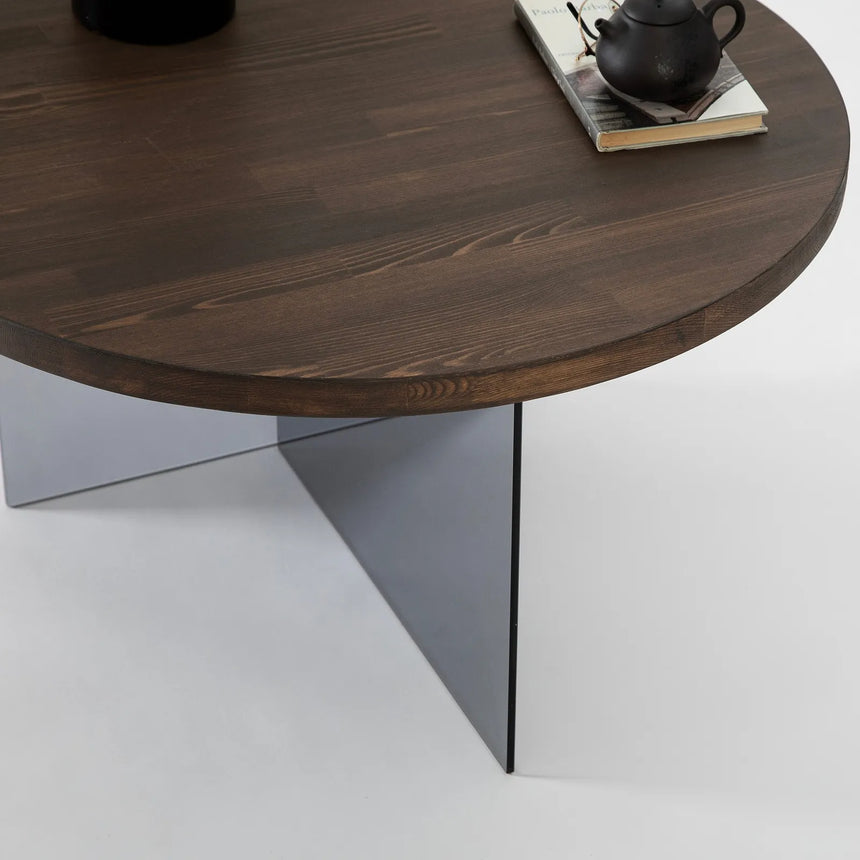 Runder Couchtisch Serenity aus Holz und gehärtetem Glas in Walnuss und Dunkelgrau 70Ø von Hanah Home – Bild 4