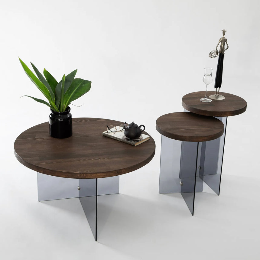 Runder Couchtisch Serenity aus Holz und gehärtetem Glas in Walnuss und Dunkelgrau 70Ø von Hanah Home – Bild 8