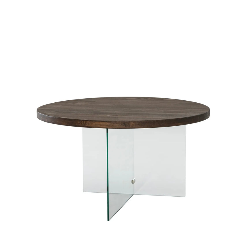 Runder Couchtisch Serenity aus Holz und gehärtetem Glas in Walnuss und Transparent 70Ø von Hanah Home – Bild 4