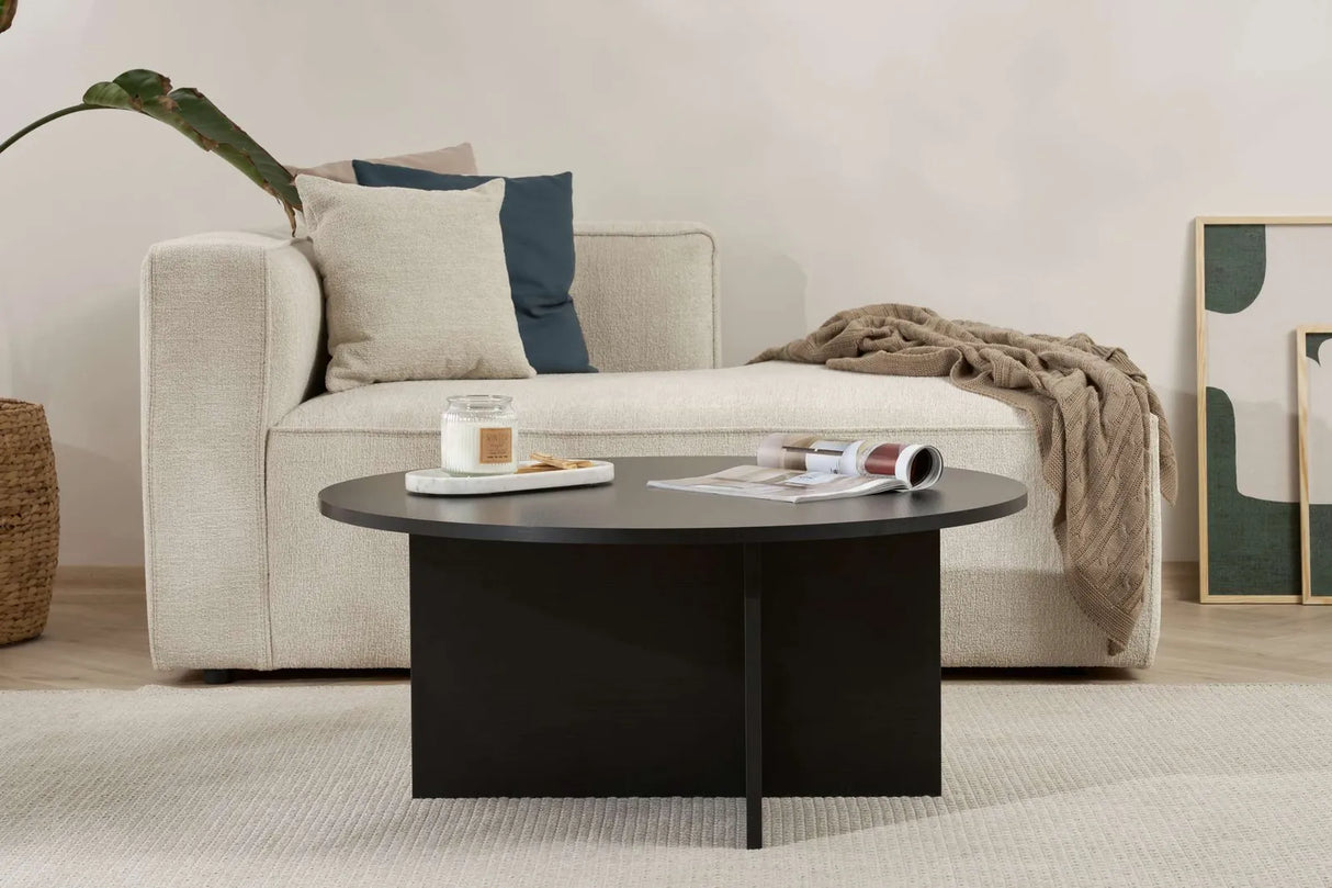 Runder Couchtisch Soleil aus melaminbeschichteter Spanplatte in Holzschwarz 90Ø von Hanah Home – Bild 1