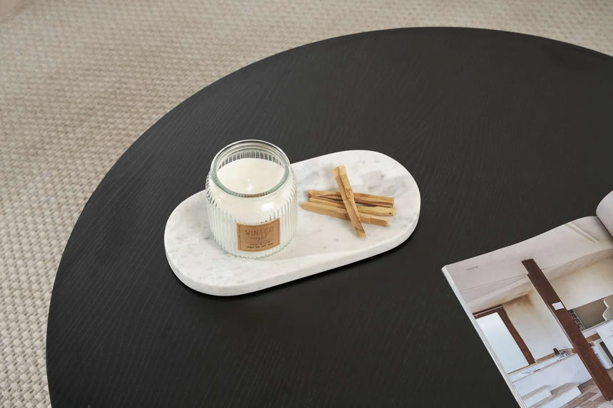 Runder Couchtisch Soleil aus melaminbeschichteter Spanplatte in Holzschwarz 90Ø von Hanah Home – Bild 5