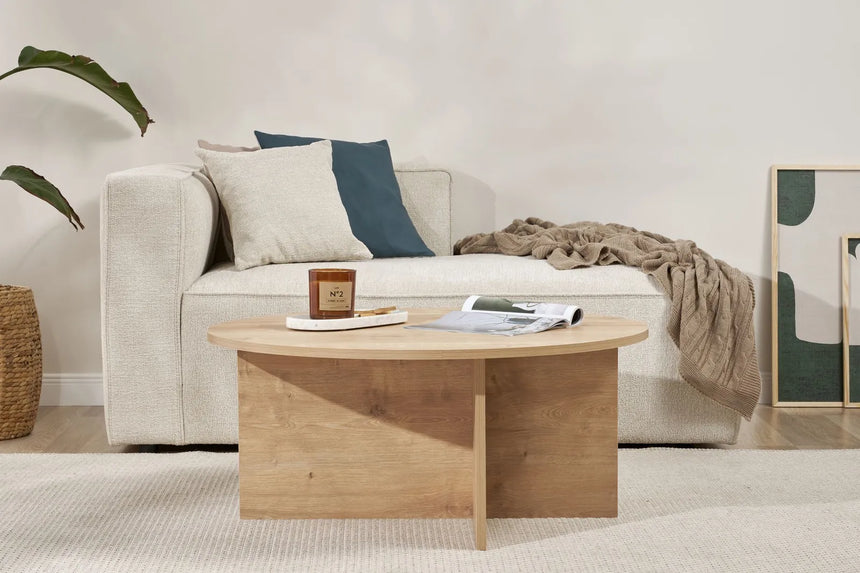 Runder Couchtisch Soleil aus melaminbeschichteter Spanplatte in Saphir-Eiche 90Ø von Hanah Home – Bild 1