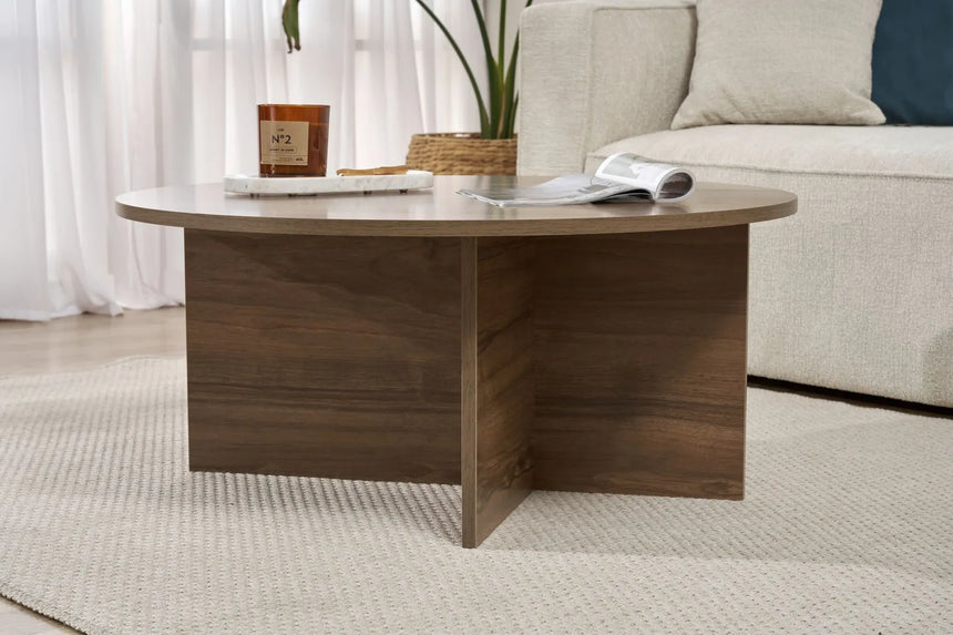 Runder Couchtisch Soleil aus melaminbeschichteter Spanplatte in Walnuss 90Ø von Hanah Home – Bild 4