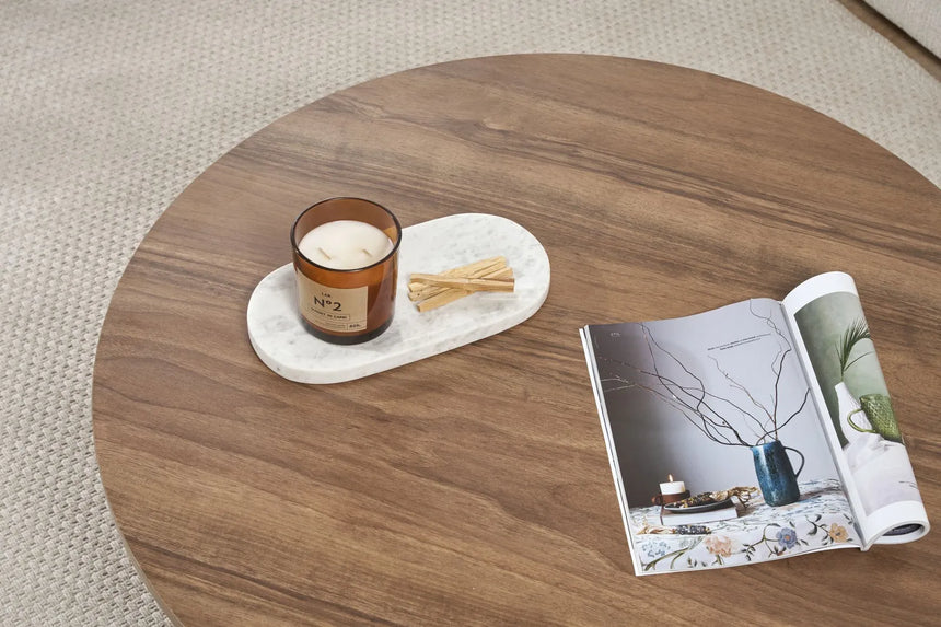 Runder Couchtisch Soleil aus melaminbeschichteter Spanplatte in Walnuss 90Ø von Hanah Home – Bild 5