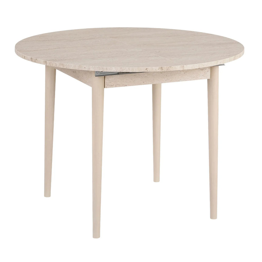 Runder Esstisch Viona aus melaminbeschichteten Holz in Travertin und Eiche, 100×100×75 cm von Hanah Home – Bild 4