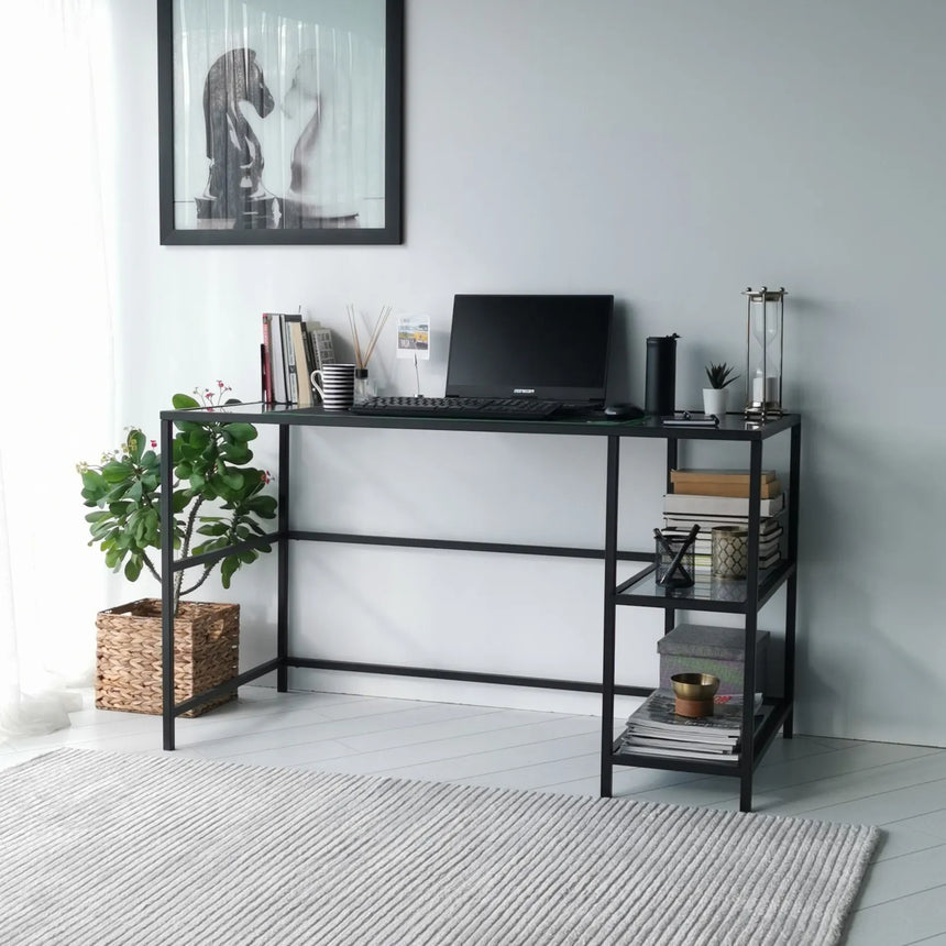 Schreibtisch Master aus gehärtetem Glas und Metall in Schwarz und Rauch, 130×60×75 cm von Hanah Home – Bild 6