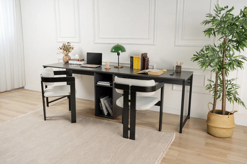 Schreibtisch Twin Study Desk aus Metall und melaminharzbeschichteten Holz in Anthrazit und Schwarz, 240×60×74 cm von Hanah Home – Bild 2