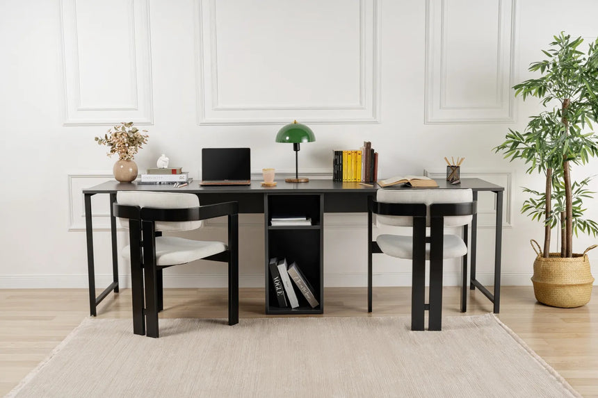 Schreibtisch Twin Study Desk aus Metall und melaminharzbeschichteten Holz in Anthrazit und Schwarz, 240×60×74 cm von Hanah Home – Bild 3