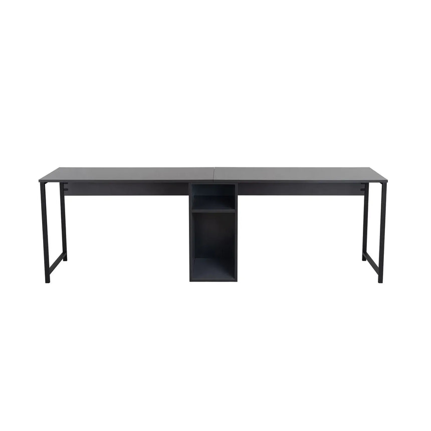 Schreibtisch Twin Study Desk aus Metall und melaminharzbeschichteten Holz in Atlantische Kiefer und Schwarz, 240×60×74 cm - ZEN ZONE Furniture
