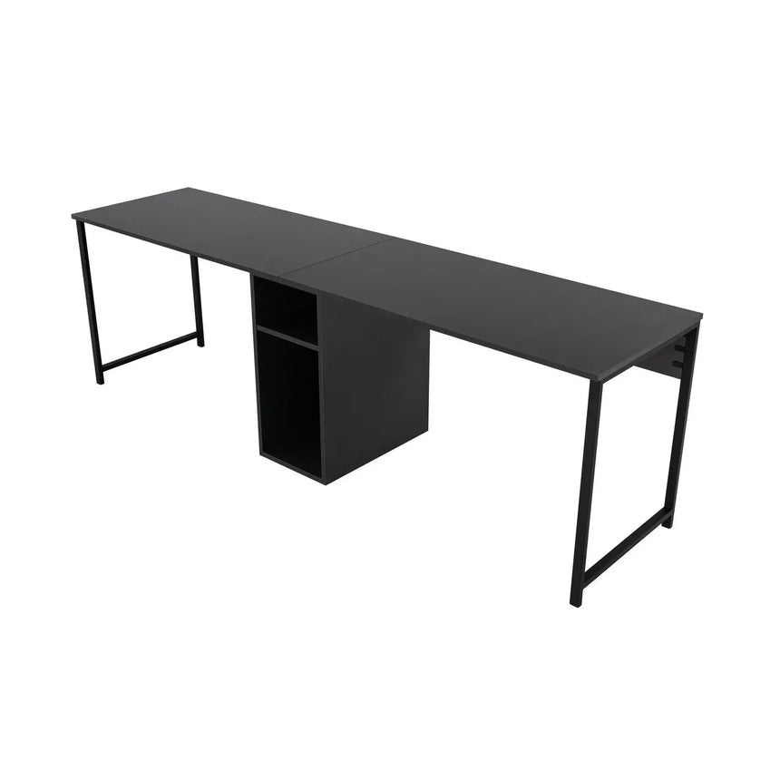 Schreibtisch Twin Study Desk aus Metall und melaminharzbeschichteten Holz in Atlantische Kiefer und Schwarz, 240×60×74 cm - ZEN ZONE Furniture