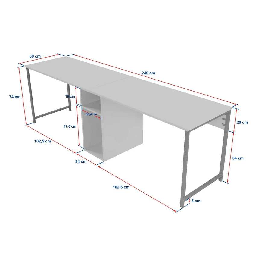 Schreibtisch Twin Study Desk aus Metall und melaminharzbeschichteten Holz in Atlantische Kiefer und Schwarz, 240×60×74 cm - ZEN ZONE Furniture