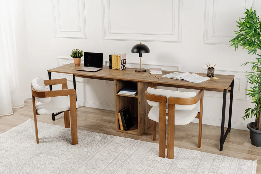 Schreibtisch Twin Study Desk aus Metall und melaminharzbeschichteten Holz in Atlantische Kiefer und Schwarz, 240×60×74 cm von Hanah Home – Bild 2
