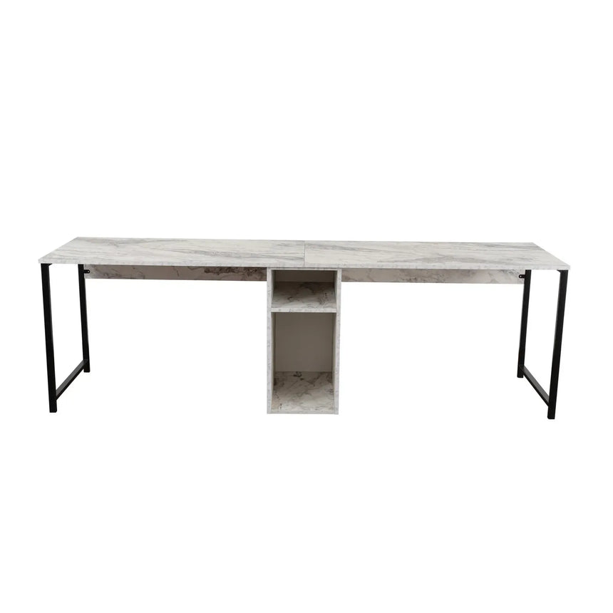 Schreibtisch Twin Study Desk aus Metall und melaminharzbeschichteten Holz in Atlantische Kiefer und Schwarz, 240×60×74 cm - ZEN ZONE Furniture