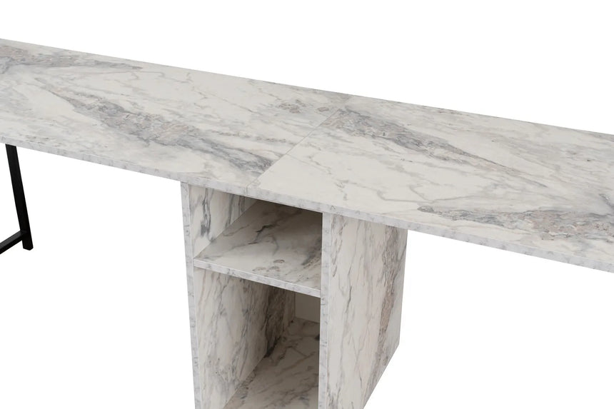 Schreibtisch Twin Study Desk aus Metall und melaminharzbeschichteten Holz in Freesie-Marmor und Schwarz, 240×60×74 cm von Hanah Home – Bild 6