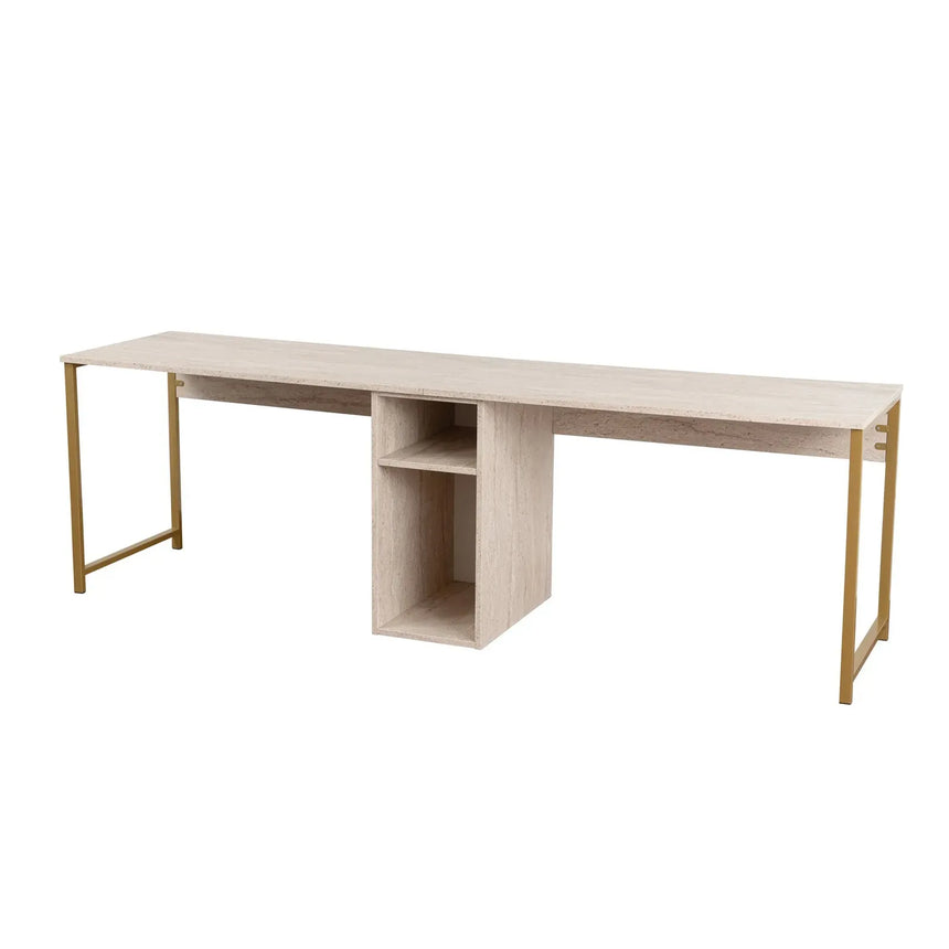 Schreibtisch Twin Study Desk aus Metall und melaminharzbeschichteten Holz in Atlantische Kiefer und Schwarz, 240×60×74 cm - ZEN ZONE Furniture