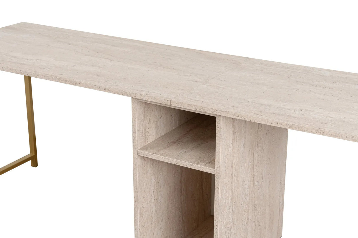 Schreibtisch Twin Study Desk aus Metall und melaminharzbeschichteten Holz in Travertin und Gold, 240×60×74 cm von Hanah Home – Bild 6