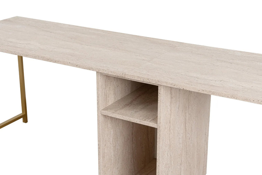 Schreibtisch Twin Study Desk aus Metall und melaminharzbeschichteten Holz in Travertin und Gold, 240×60×74 cm von Hanah Home – Bild 6