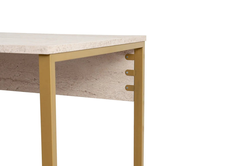 Schreibtisch Twin Study Desk aus Metall und melaminharzbeschichteten Holz in Travertin und Gold, 240×60×74 cm von Hanah Home – Bild 7