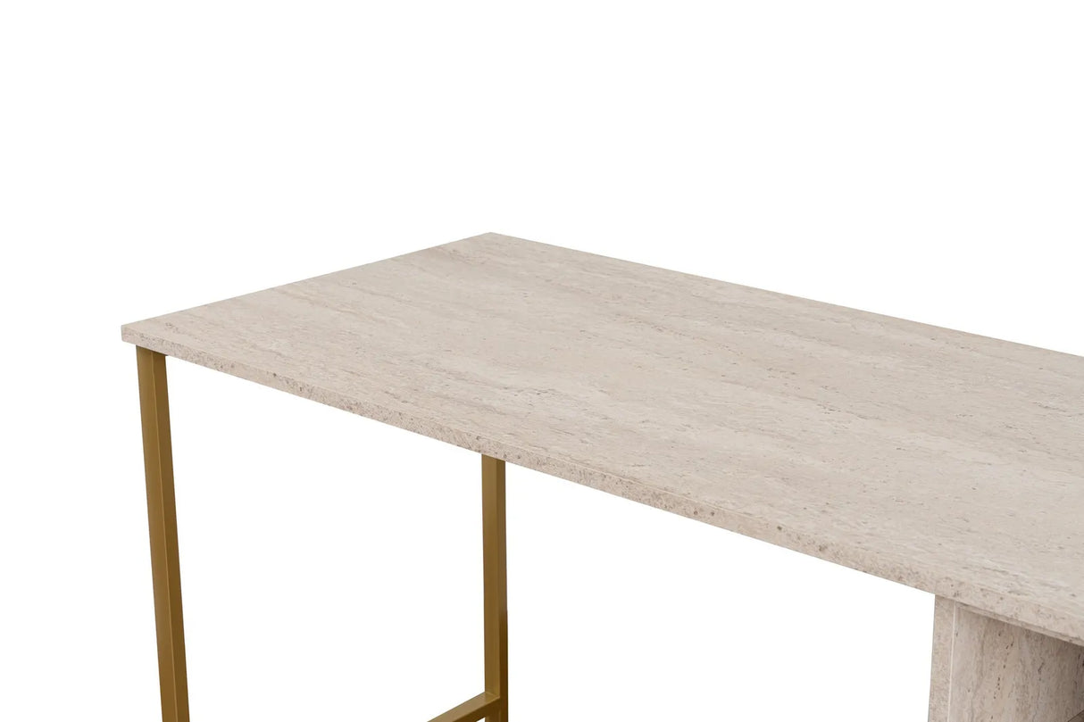 Schreibtisch Twin Study Desk aus Metall und melaminharzbeschichteten Holz in Travertin und Gold, 240×60×74 cm von Hanah Home – Bild 8