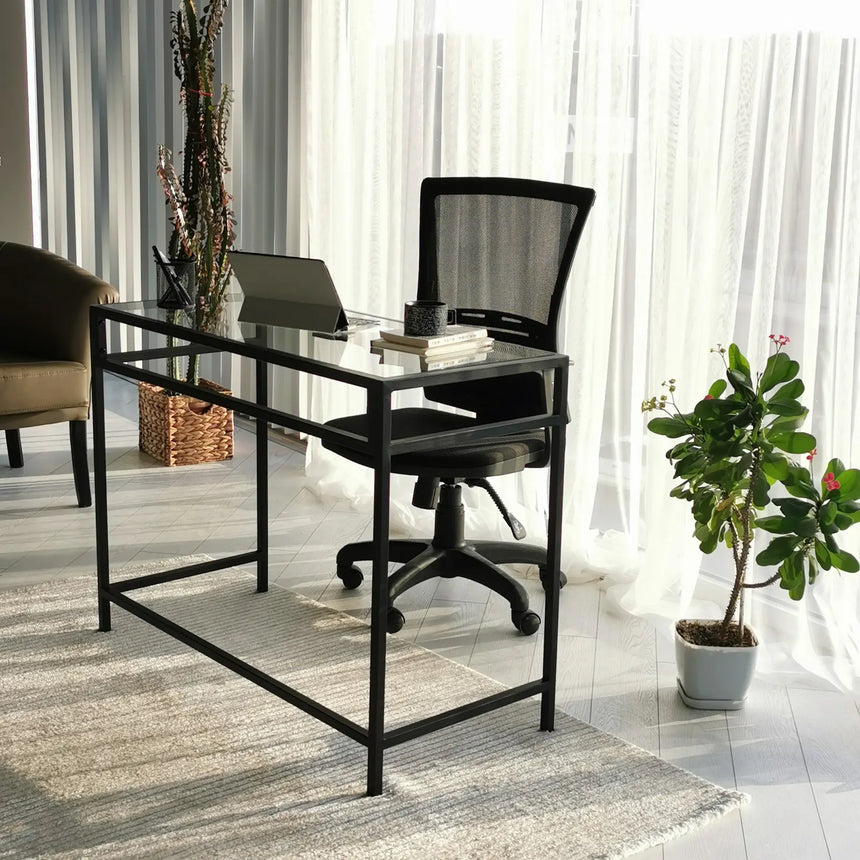 Schreibtische Network aus gehärtetem Glas und Metall, 100×45×75 cm von Hanah Home – Bild 3