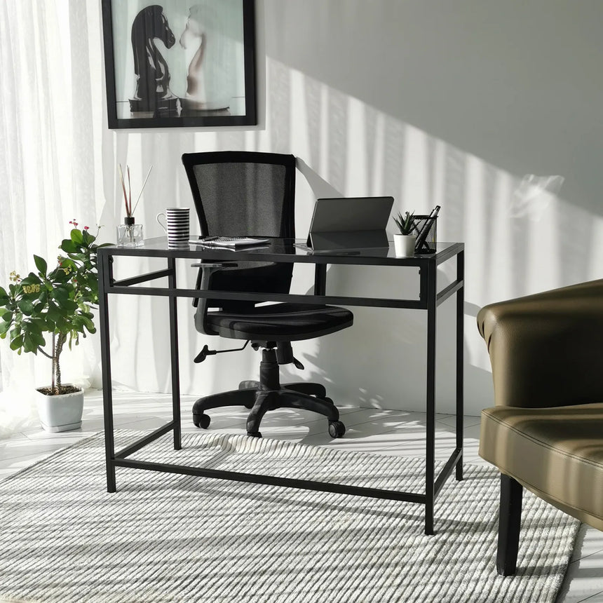 Schreibtische Network aus gehärtetem Glas und Metall in Schwarz und Rauch, 100×45×75 cm von Hanah Home – Bild 1