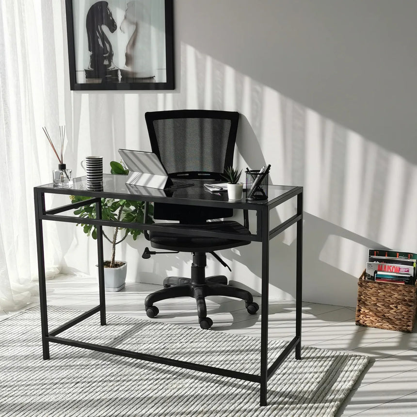 Schreibtische Network aus gehärtetem Glas und Metall in Schwarz und Rauch, 100×45×75 cm von Hanah Home – Bild 2