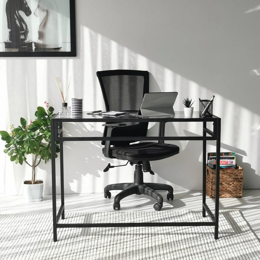 Schreibtische Network aus gehärtetem Glas und Metall in Schwarz und Rauch, 100×45×75 cm von Hanah Home – Bild 3