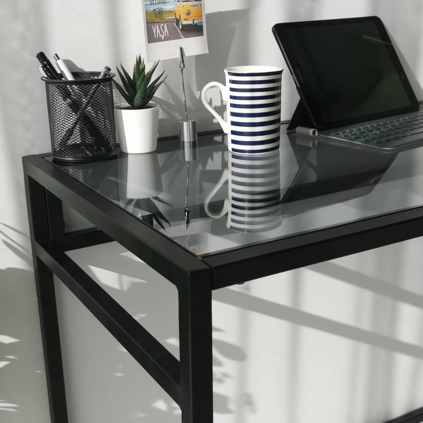 Schreibtische Network aus gehärtetem Glas und Metall in Schwarz und Rauch, 100×45×75 cm von Hanah Home – Bild 4