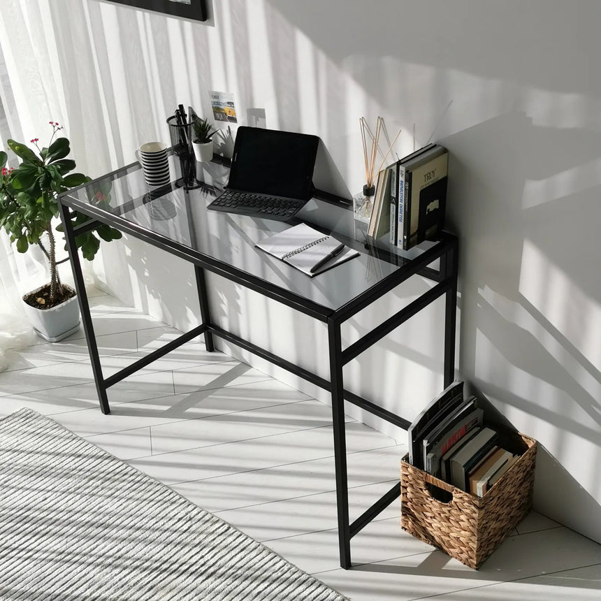 Schreibtische Network aus gehärtetem Glas und Metall in Schwarz und Rauch, 100×45×75 cm von Hanah Home – Bild 5