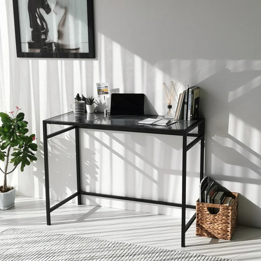 Schreibtische Network aus gehärtetem Glas und Metall in Schwarz und Rauch, 100×45×75 cm von Hanah Home – Bild 6