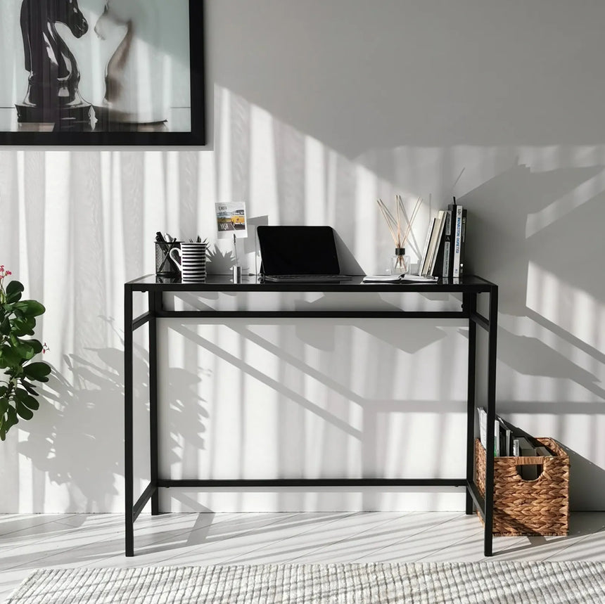 Schreibtische Network aus gehärtetem Glas und Metall in Schwarz und Rauch, 100×45×75 cm von Hanah Home – Bild 7