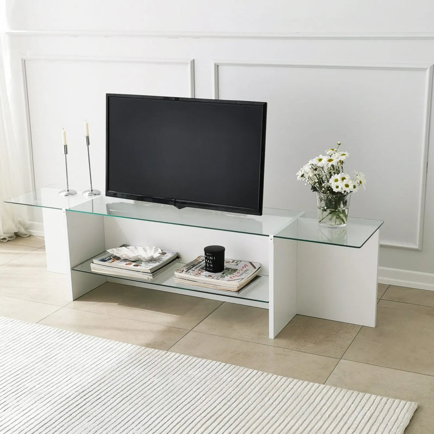 TV-Schrank Escape aus melaminbeschichteten Holz und gehärtetem Glas, 158×35×40 cm von Hanah Home – Bild 2