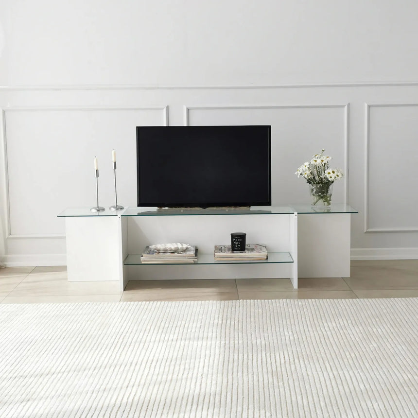 TV-Schrank Escape aus melaminbeschichteten Holz und gehärtetem Glas, 158×35×40 cm von Hanah Home – Bild 3