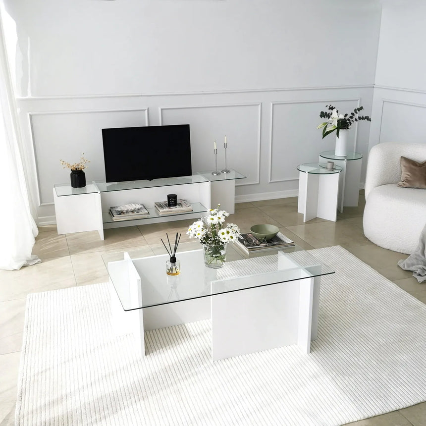 TV-Schrank Escape aus melaminbeschichteten Holz und gehärtetem Glas, 158×35×40 cm von Hanah Home – Bild 5