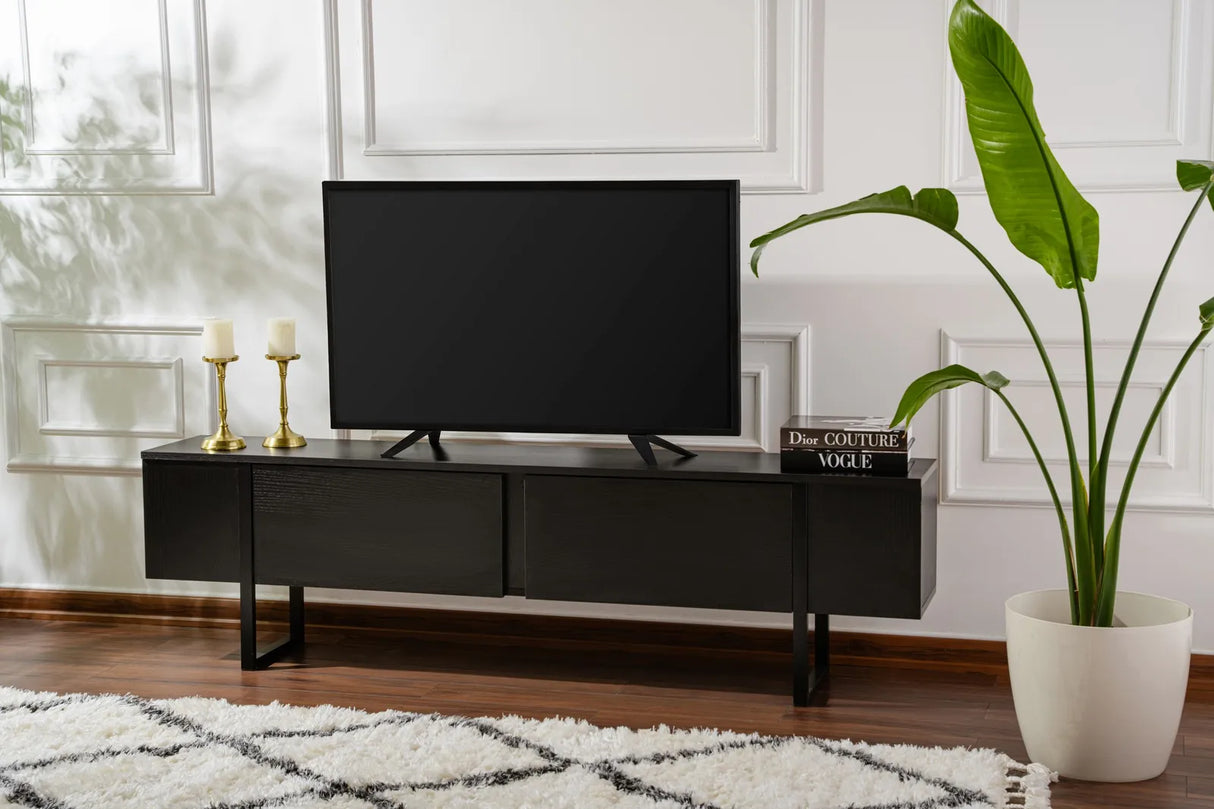 TV-Schrank Serenity aus melaminbeschichteten Holz in Holzschwarz und Schwarz, 180×29,5×50 cm von Hanah Home – Bild 1