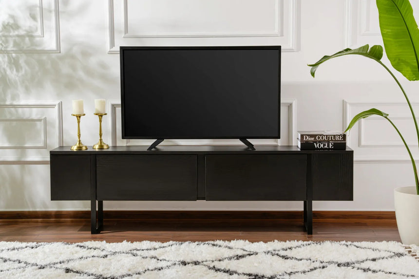 TV-Schrank Serenity aus melaminbeschichteten Holz in Holzschwarz und Schwarz, 180×29,5×50 cm von Hanah Home – Bild 2