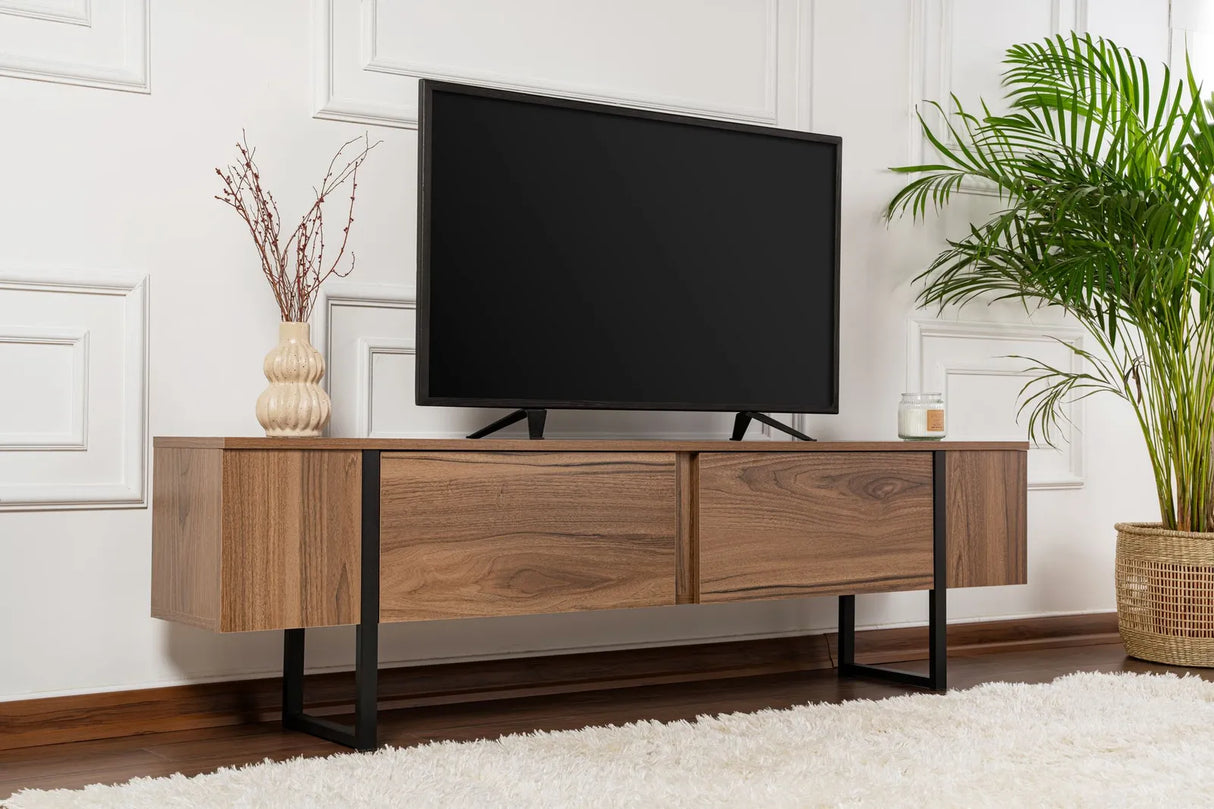 TV-Schrank Serenity aus melaminbeschichteten Holz in Walnuss und Schwarz, 180×29,5×50 cm von Hanah Home – Bild 1