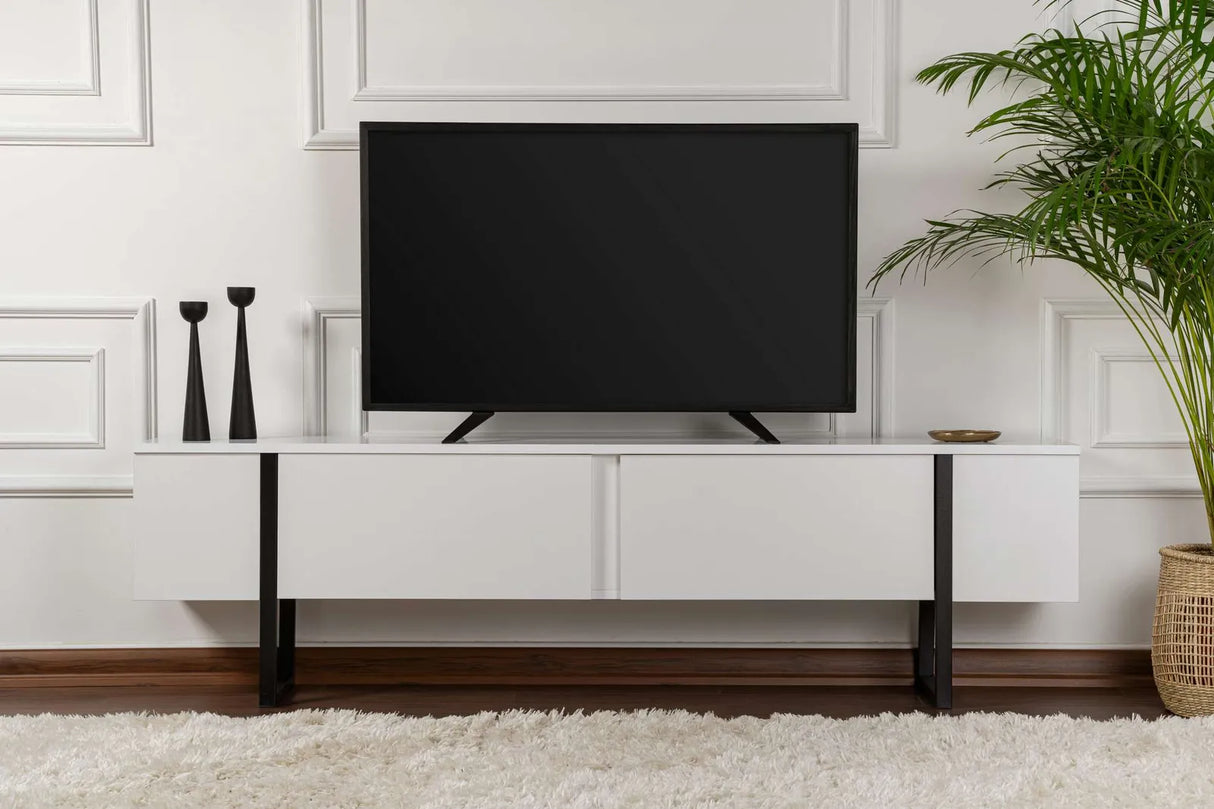TV-Schrank Serenity aus melaminbeschichteten Holz in Weiß und Schwarz, 180×29,5×50 cm von Hanah Home – Bild 2