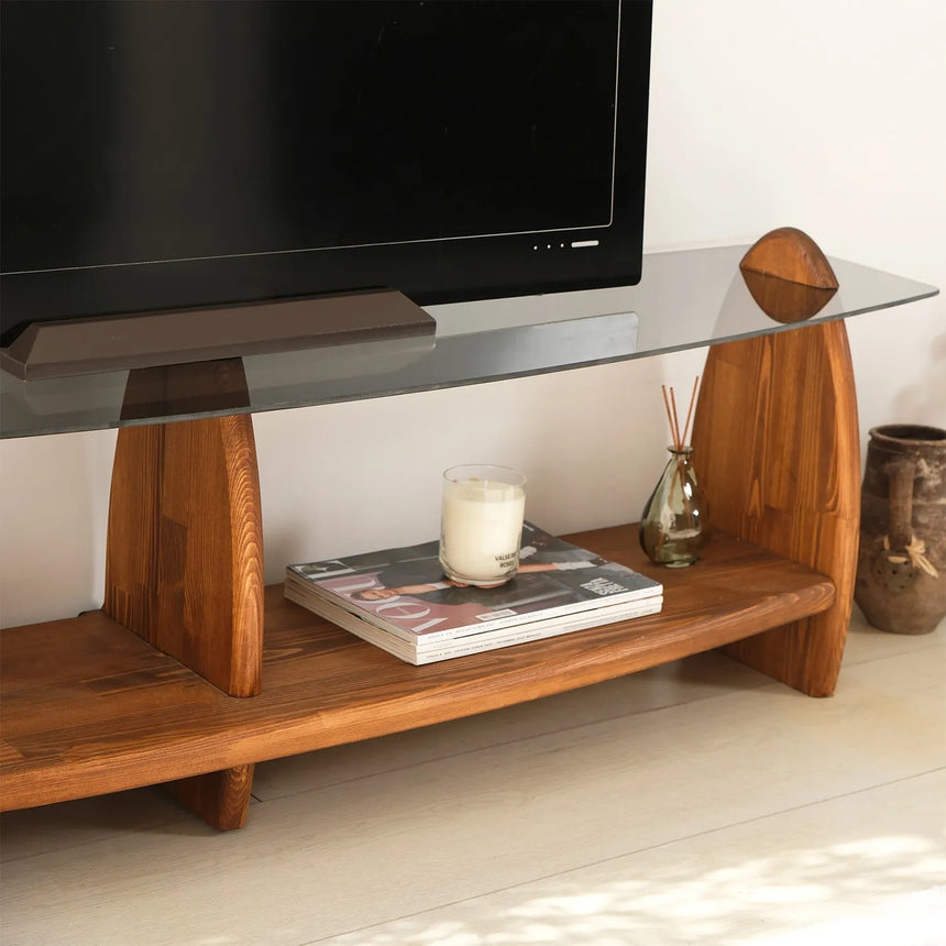 TV-Schrank Surf aus Kiefernholz und gehärtetem Glas in Kastanie und Rauch, 160×35×45 cm von Hanah Home – Bild 3