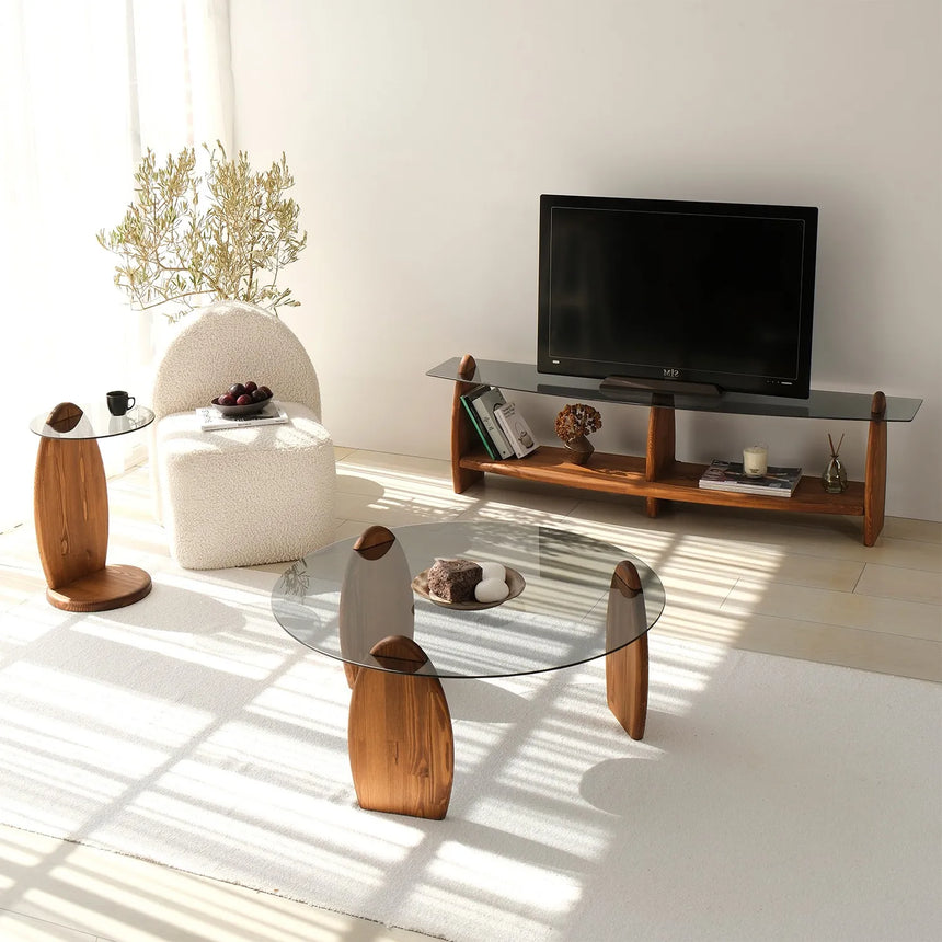 TV-Schrank Surf aus Kiefernholz und gehärtetem Glas in Kastanie und Rauch, 160×35×45 cm von Hanah Home – Bild 6