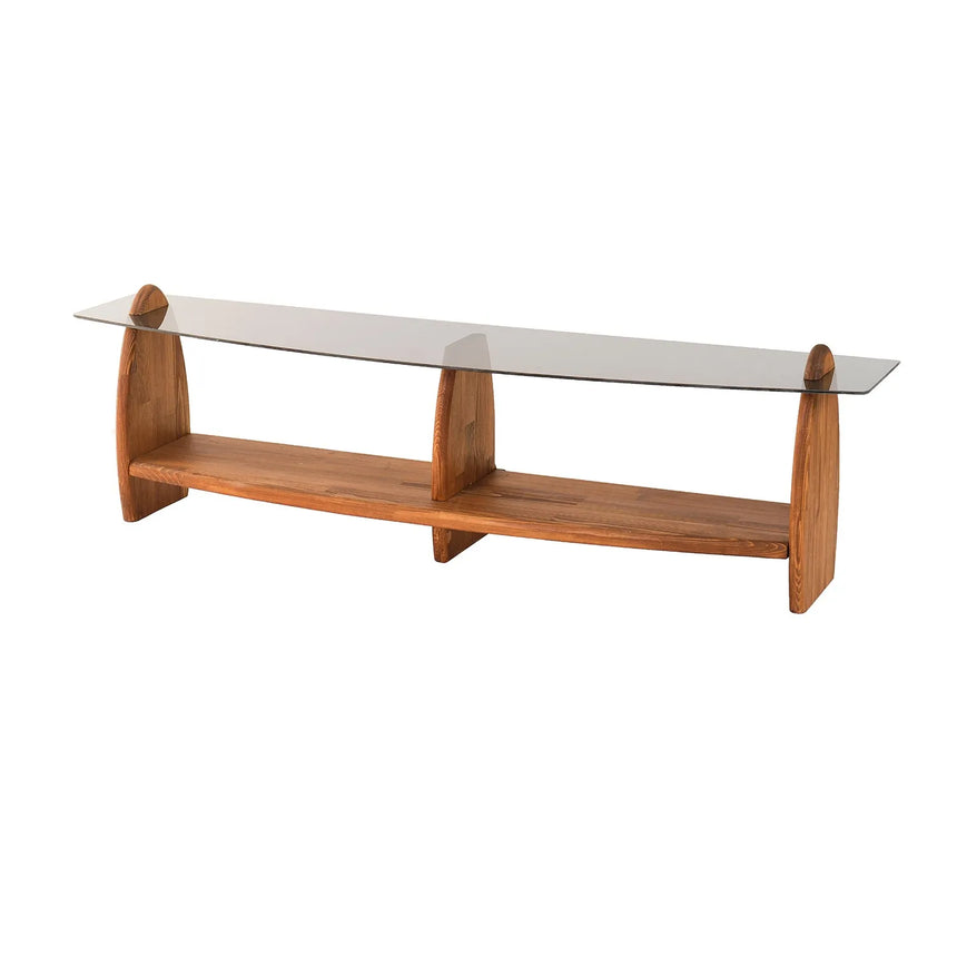 TV-Schrank Surf aus Kiefernholz und gehärtetem Glas in Kastanie und Rauch, 160×35×45 cm von Hanah Home – Bild 7