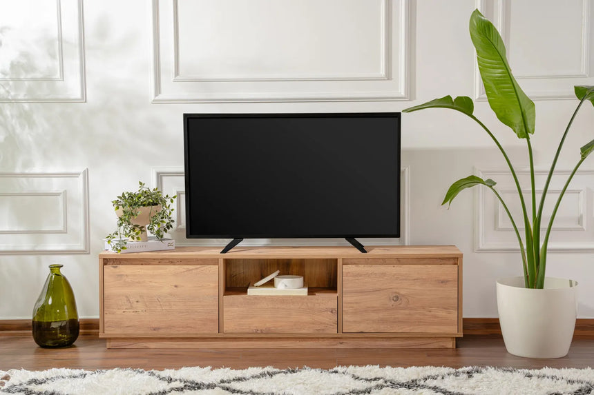 TV-Schrank Vanguard aus melaminbeschichteter Spanplatte in Atlantische Kiefer, 160×29,5×42 cm von Hanah Home – Bild 2