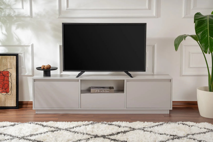 TV-Schrank Vanguard aus melaminbeschichteter Spanplatte in Grau, 160×29,5×42 cm von Hanah Home – Bild 2